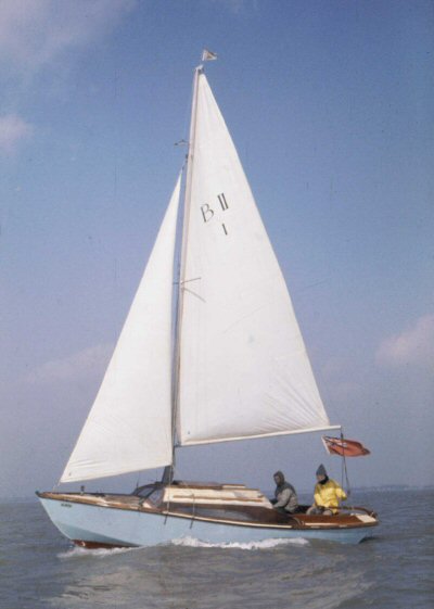 Alicia sailing in the River Blackwater, April 1964